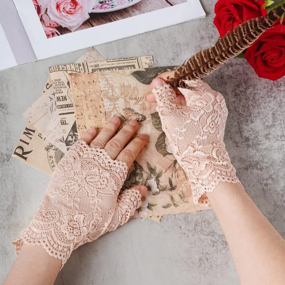 Women's 2 Pair Apricot Lace Fingerless Gloves Party Costume Accessories